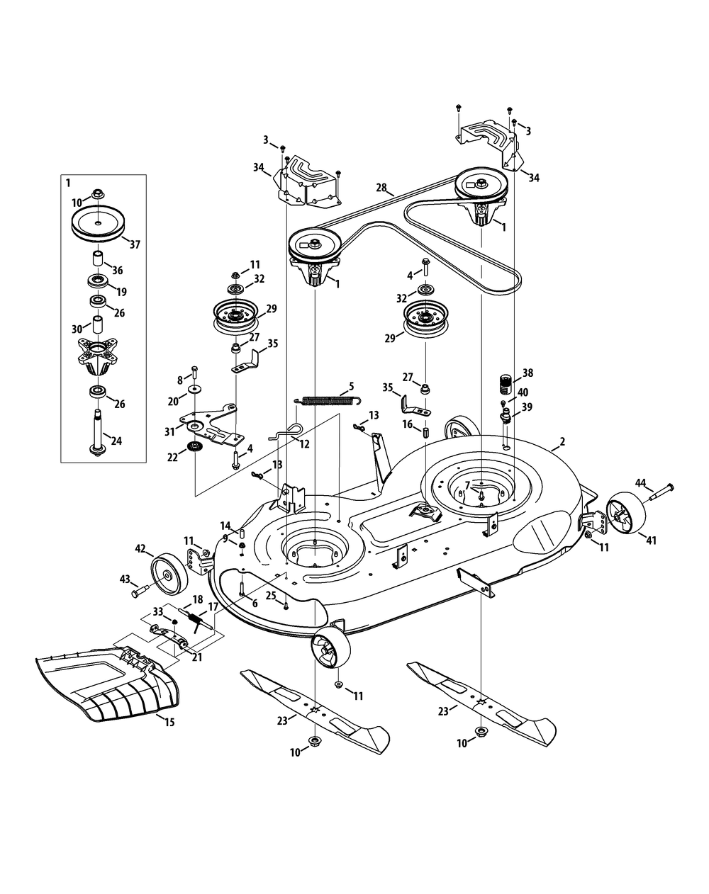Mower Deck 46-Inch (Stamped) Diagram and Parts List for XT2-LX46KW (Carb-13WFA1CT210)(2015) Cub Cadet Lawn Tractor